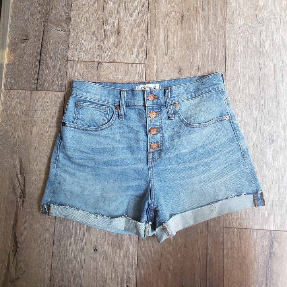 Madewell high rise denim shorts, button-up fly
